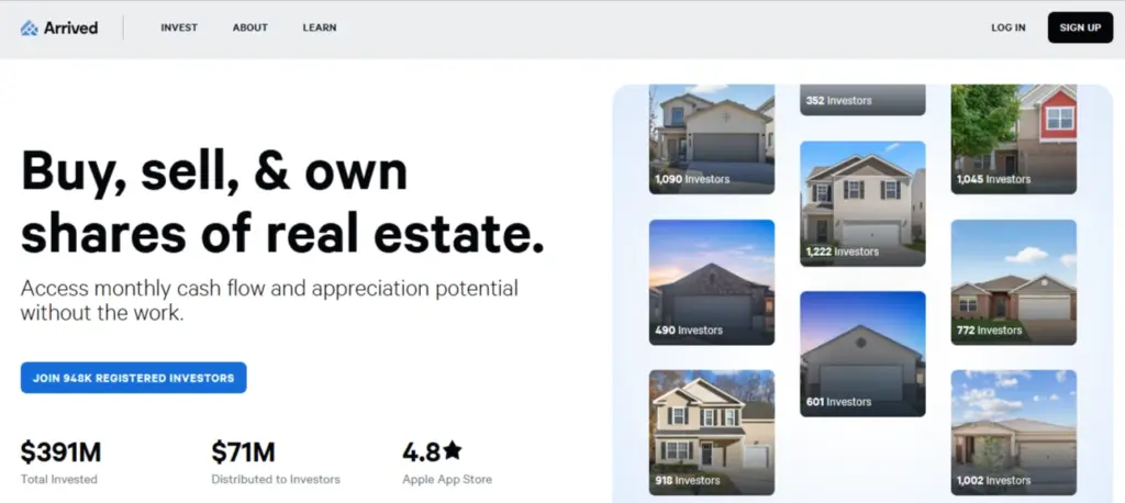 Arrived Homes-homepage