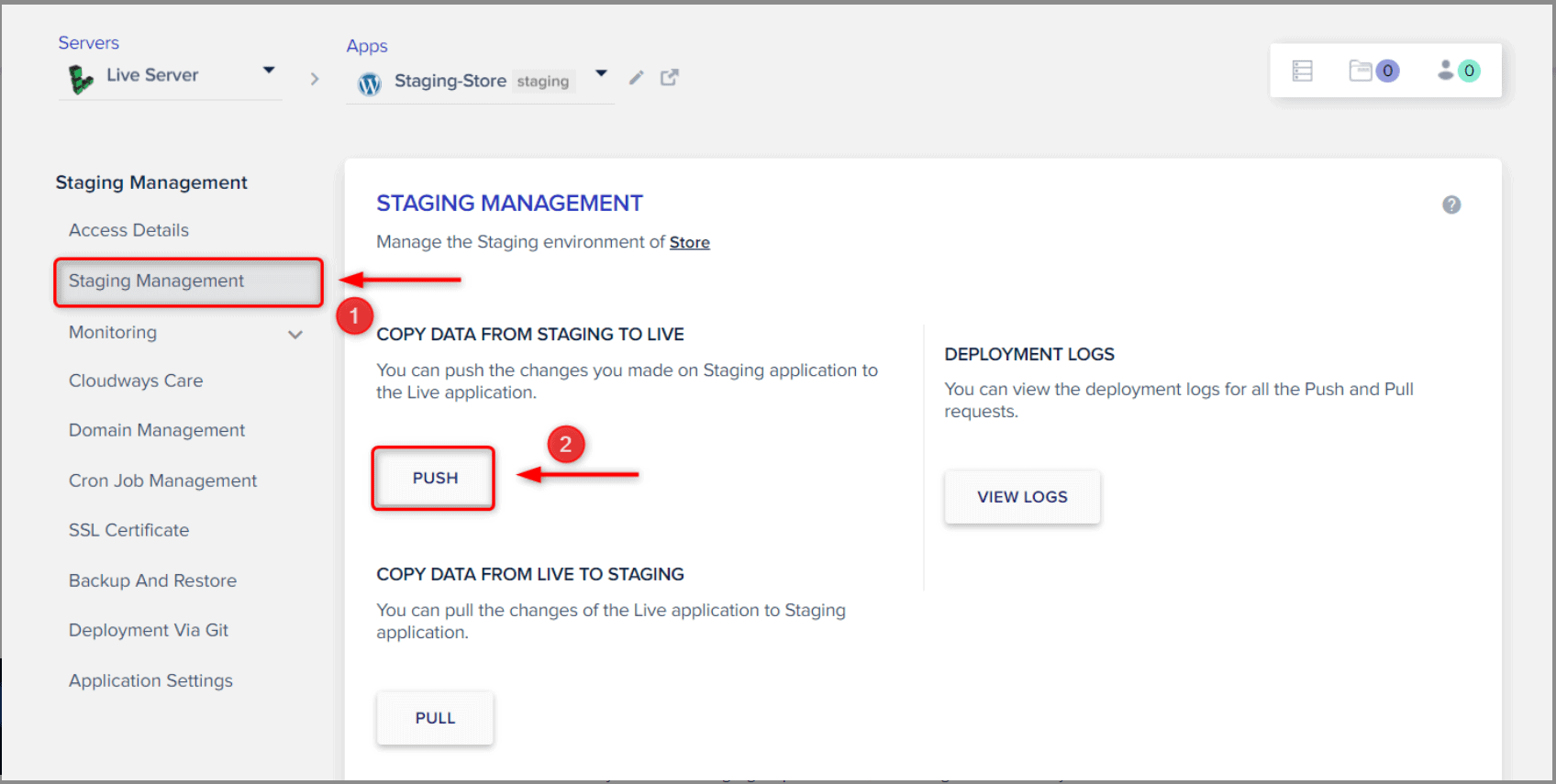 Cloudways Staging- Staging Management