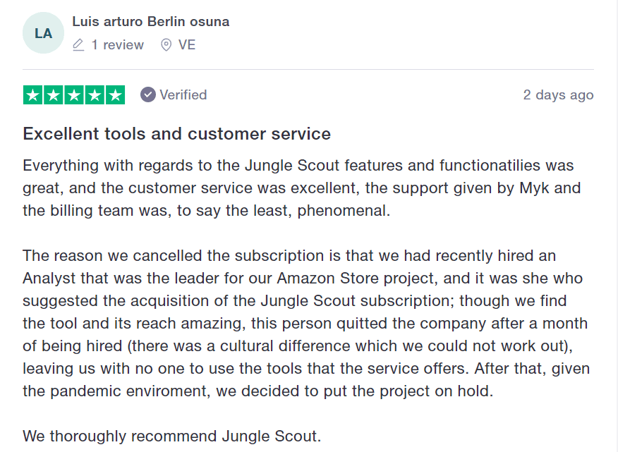 jungle scout customer review