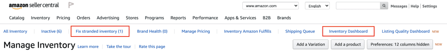 Manage inventory amazon