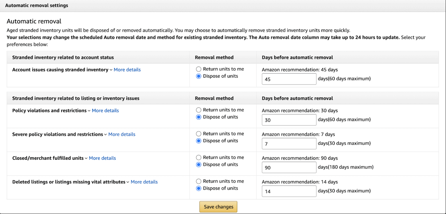 Stranded inventory automatic settings