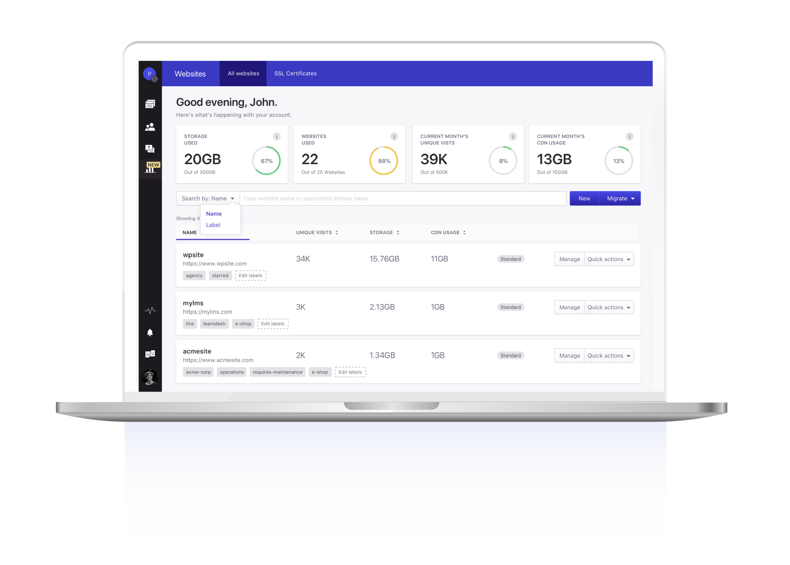 Pressidium dashboard and cPanel