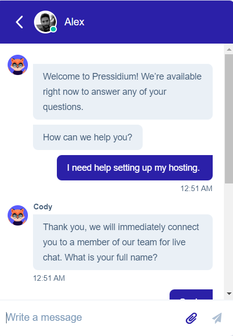 Pressidium live chat support