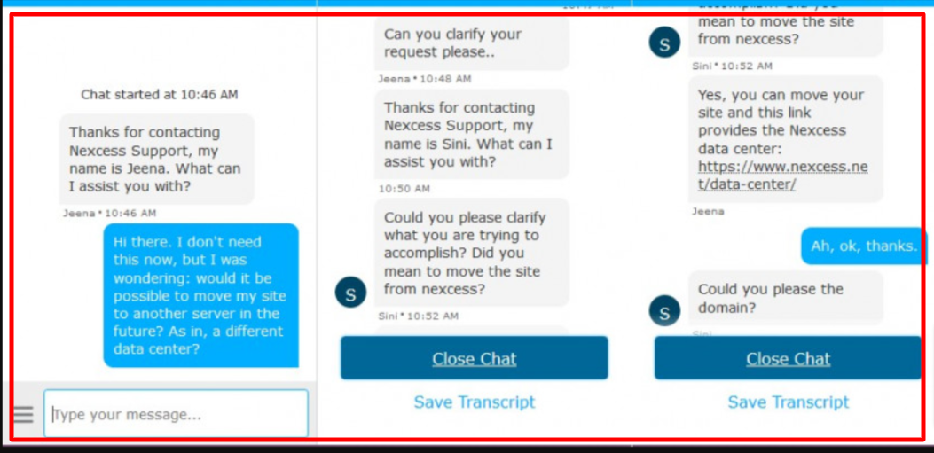 Nexcess customer support- live chat