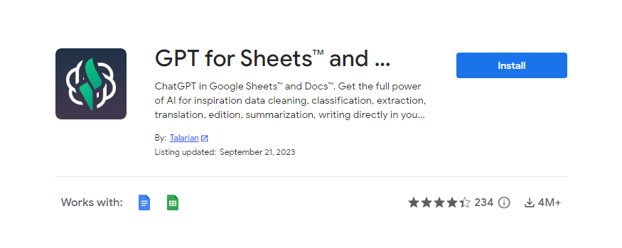 GPT for Sheets and docs chrome extension
