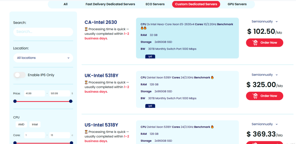 MonoVm Custom dedicated servers  Pricing