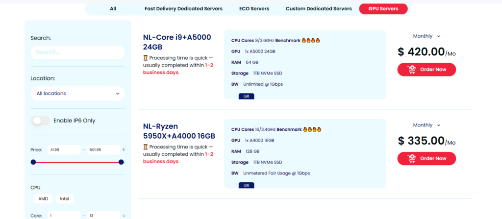 MonoVm GPU servers  Pricing