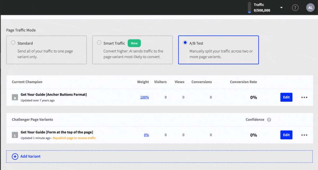 Unbounce A/B testing