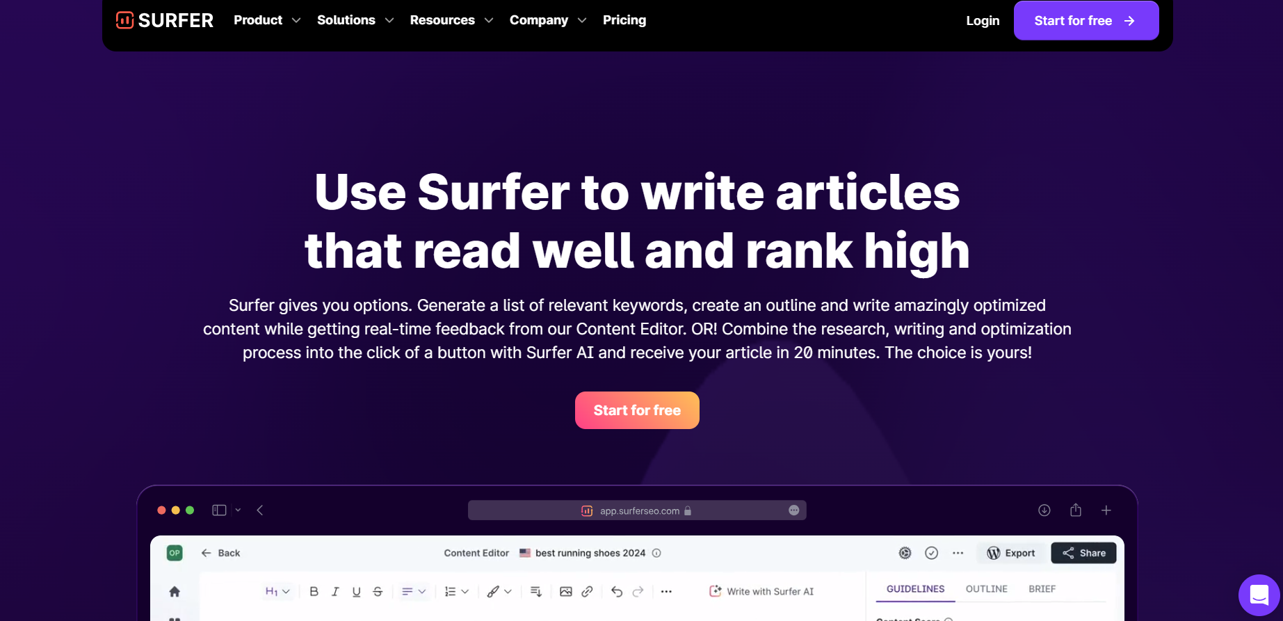 Surfer SEO Content Editor