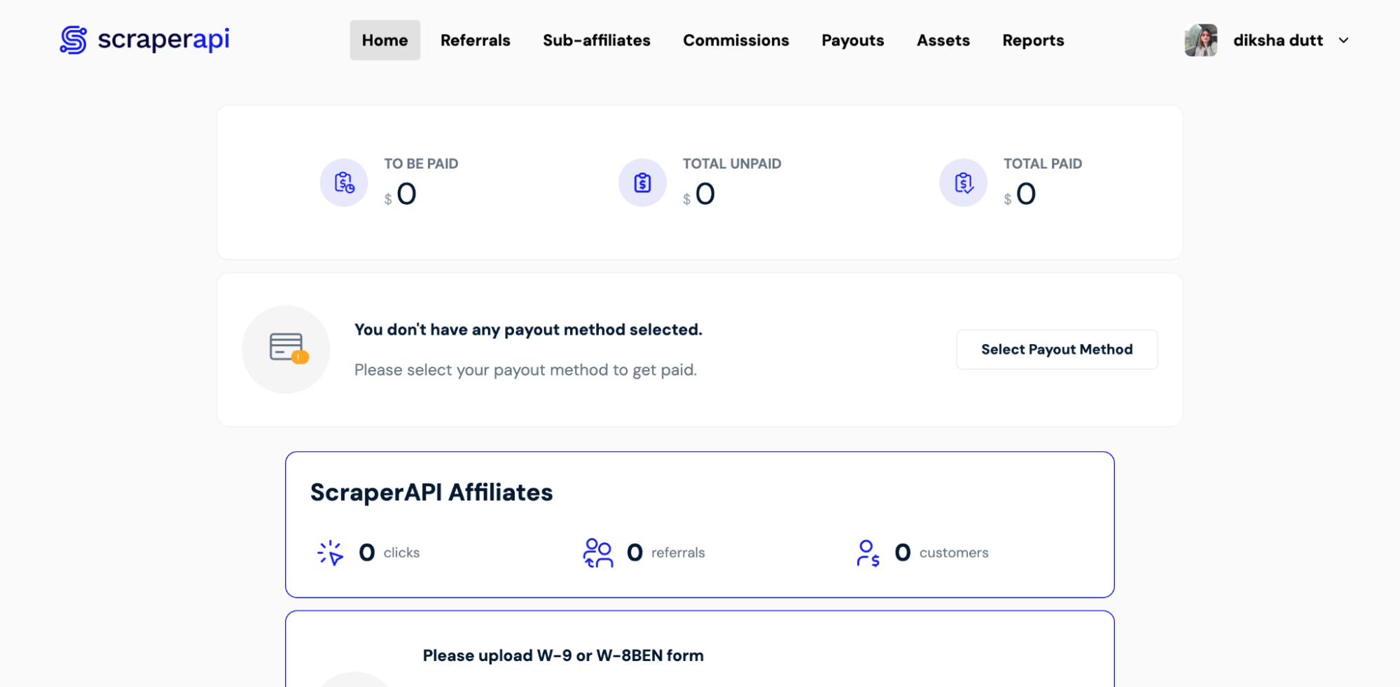 ScraperAPI Affiliate DashBoard