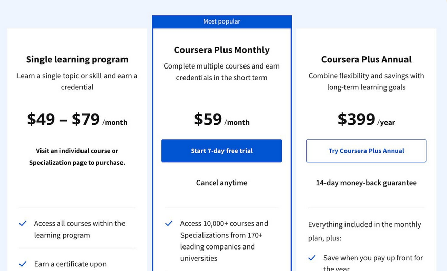 Coursera pricing