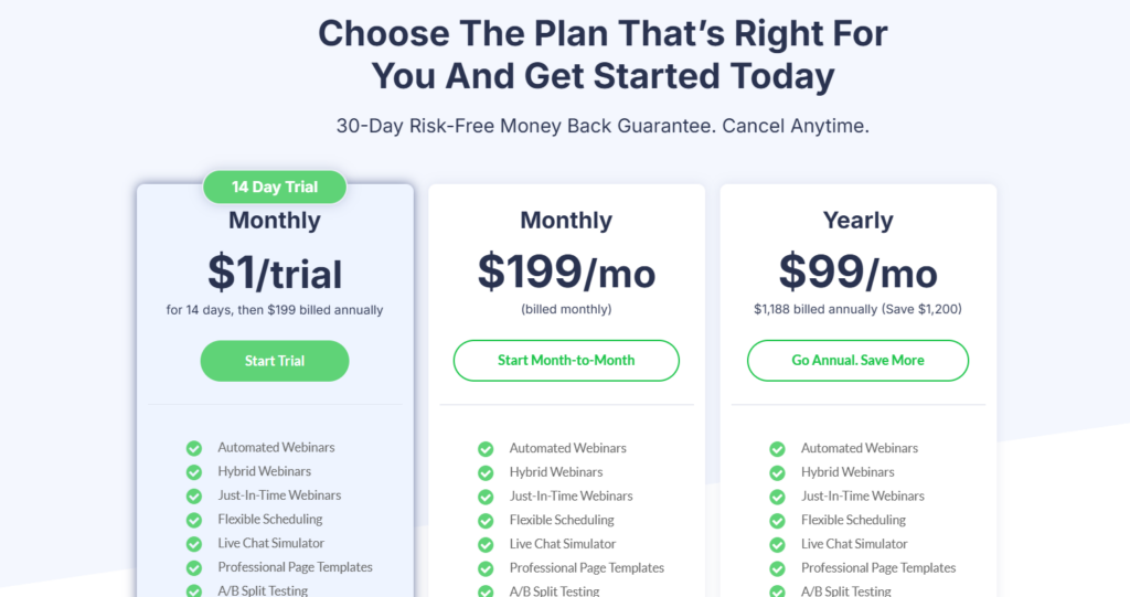 Everwebinar pricing plans