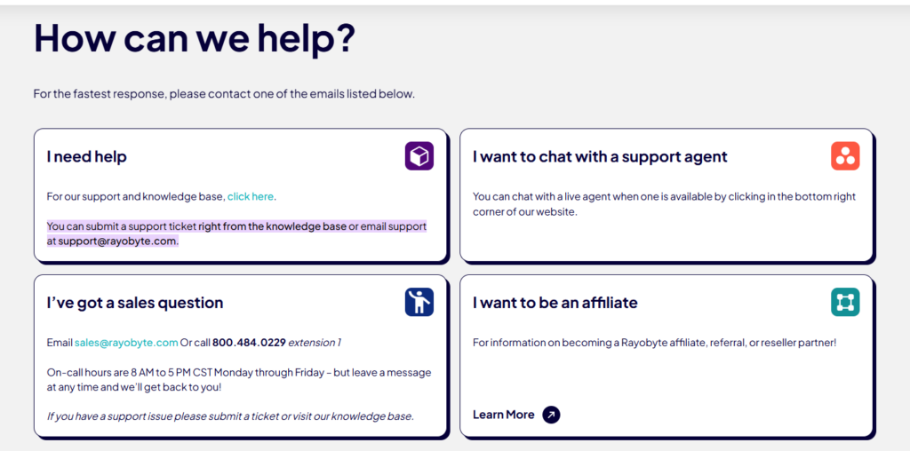 Rayobyte 24/7 Customer Support
