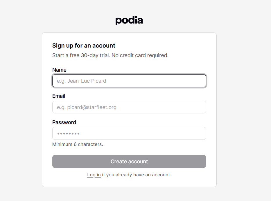 30 day free trial on Podia