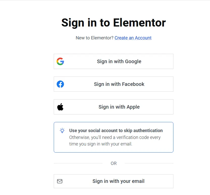 Elementor sign up