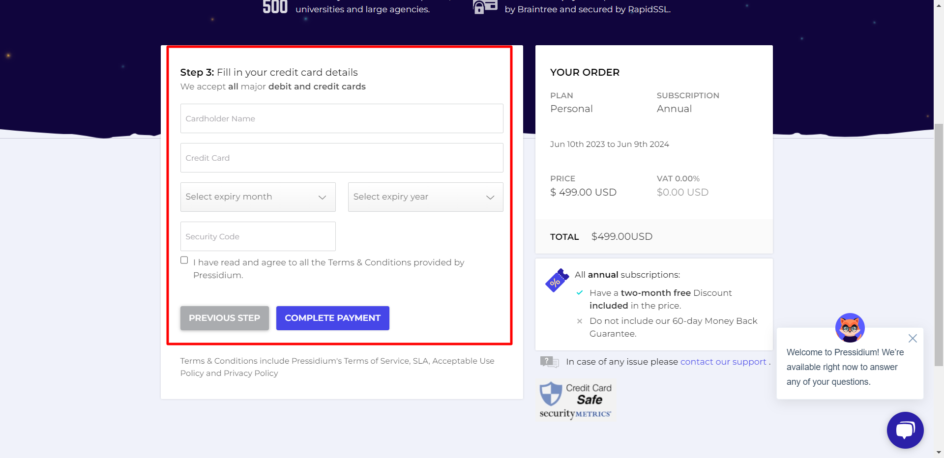 Complete Payment- pressidium hosting