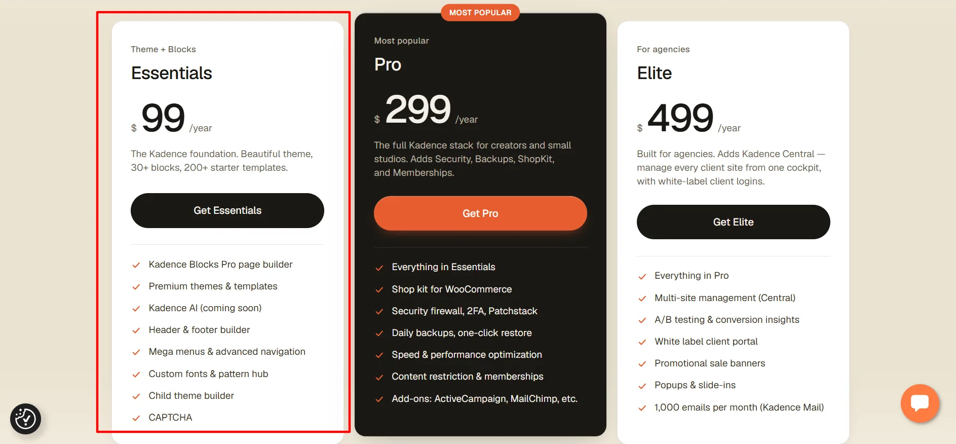 Kadence Essential pricing