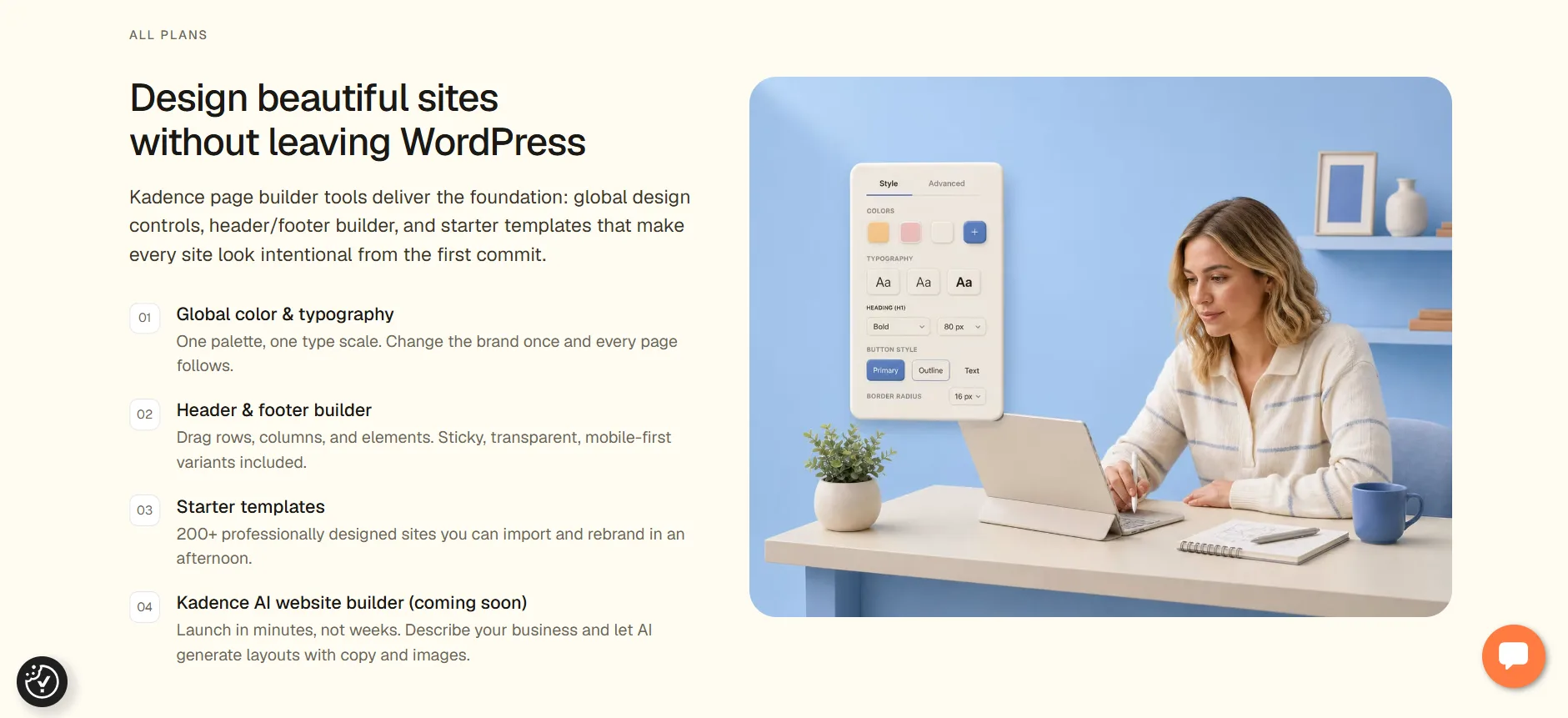 Kadence Theme & design feature