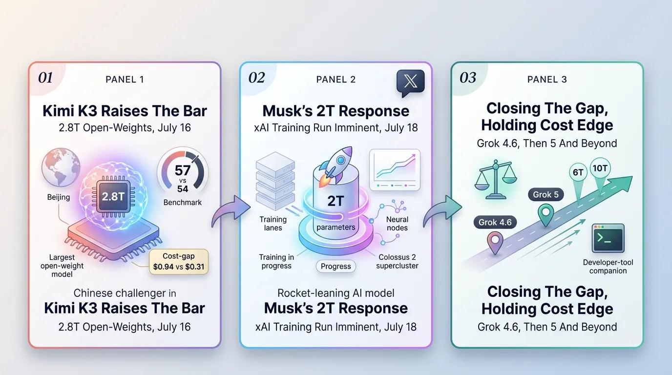 Musk Confirms 2T-Parameter Grok 4.6 Is Weeks Away as xAI Responds to Kimi K3