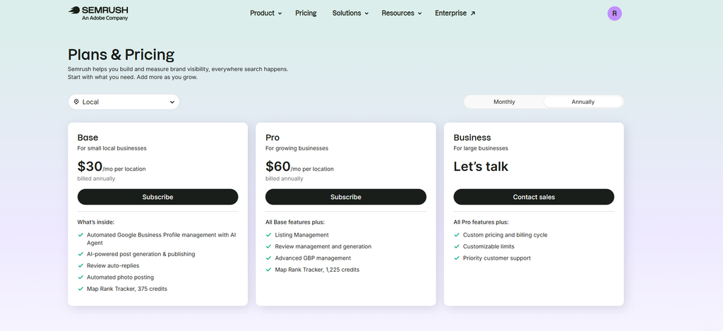 semrush local seo Plans & Pricing